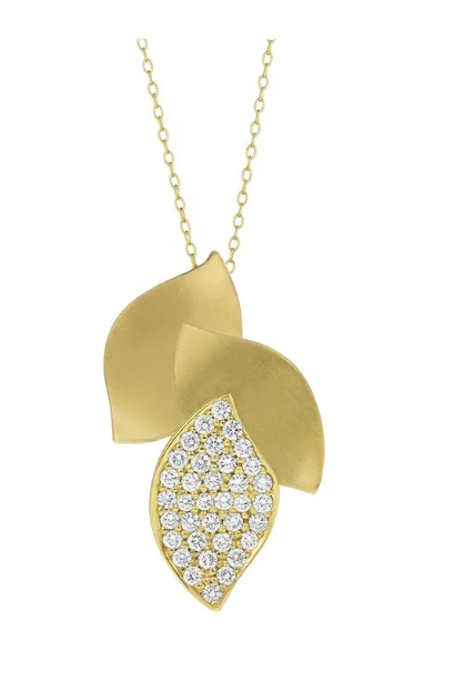 Carelle 18K Yellow Gold Lotus 3 Small Leaves Pendant