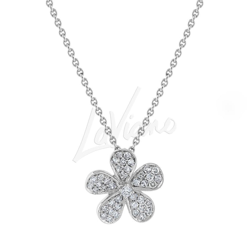 LaViano Fashion 14K White Gold Diamond Flower Necklace