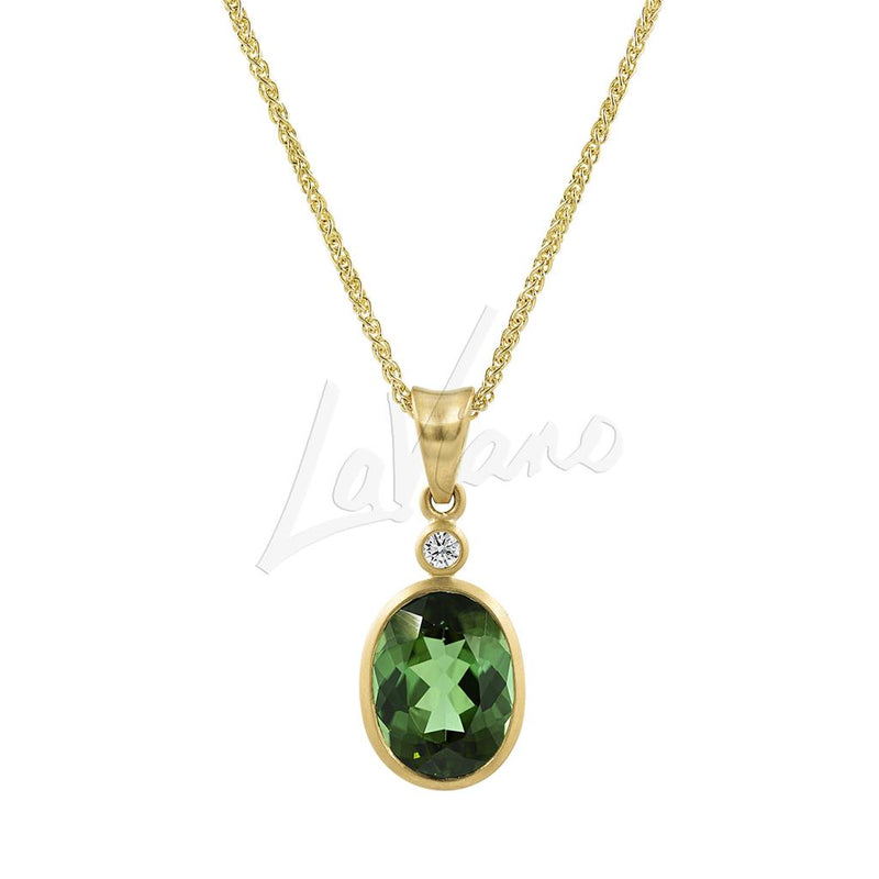 LaViano Fashion 14K Yellow Gold Green Tourmaline and Diamond Pendant