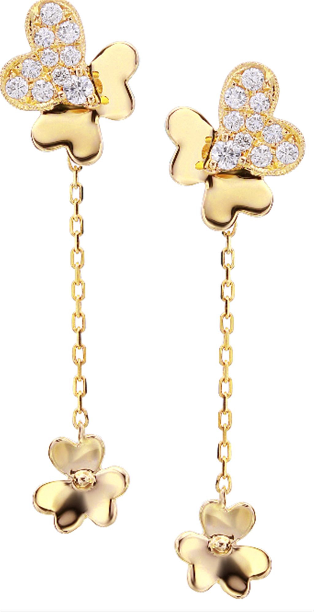 Pe Jay Creations 14K Yellow Gold Diamond Flower Drop Earrings