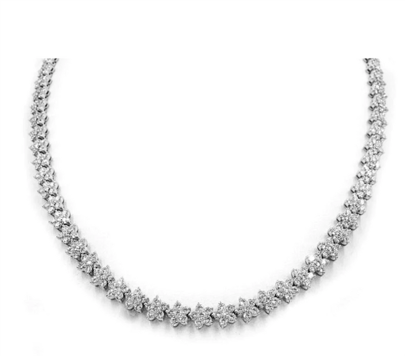 A Link 18K White Gold Diamond Cluster Choker Necklace
