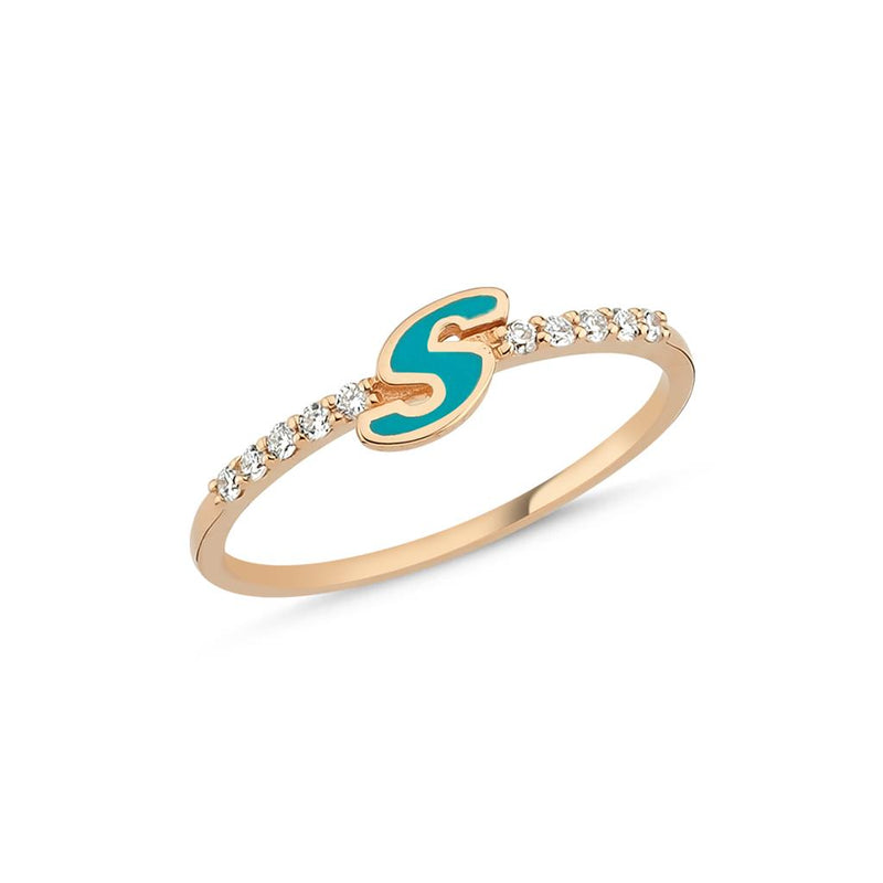 OWN USA 14K Rose Gold Diamond and Enamel Initial "S" Ring