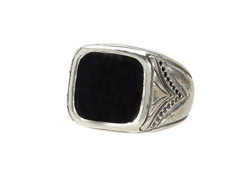 John Varvatos Sterling Silver Square Onyx Ring with Black Diamonds