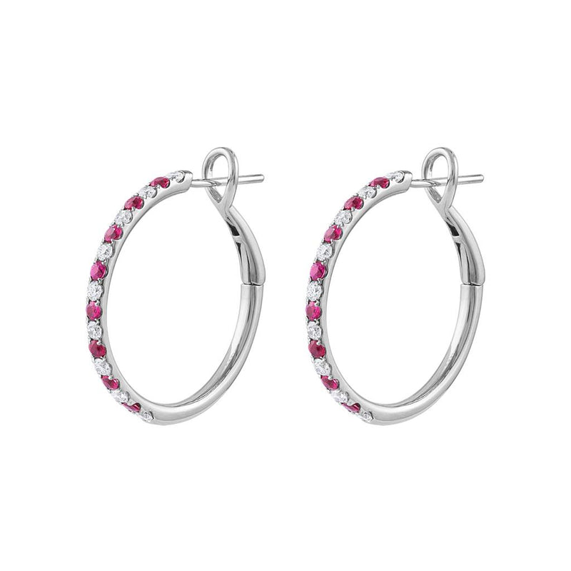 Frederic Sage 14K White Gold Ruby and Diamond Hoop Earrings