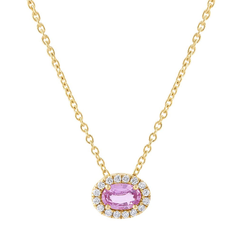 Laviano Fashion 14K Yellow Gold Pink Sapphire and Diamond Oval Pendant