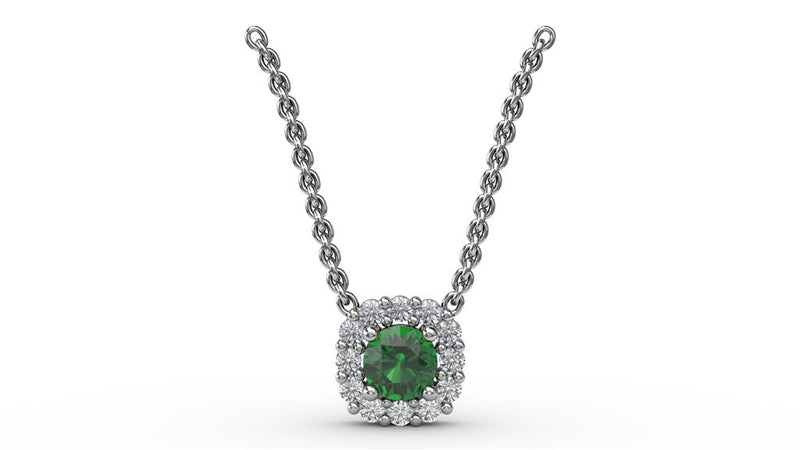 LaViano Fashion 14K White Gold Emerald and Diamond Necklace