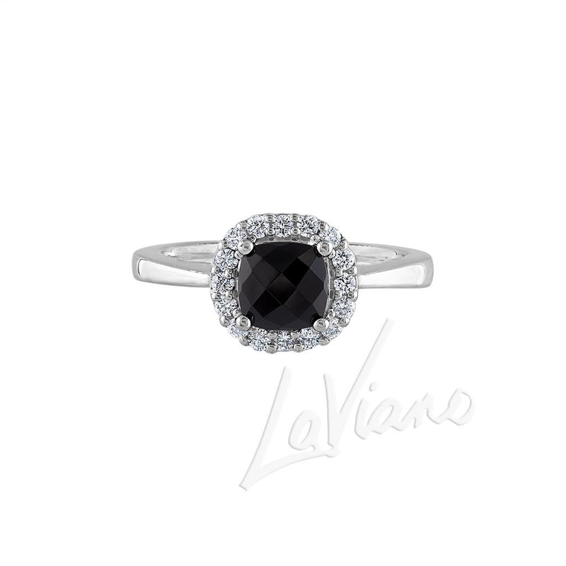 LaViano Fashion 14K White Gold Black Onyx and Diamond Ring