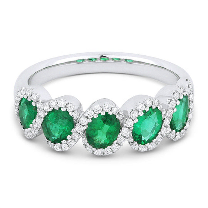 LaViano Fashion 14K White Gold Emerald and Diamond Ring