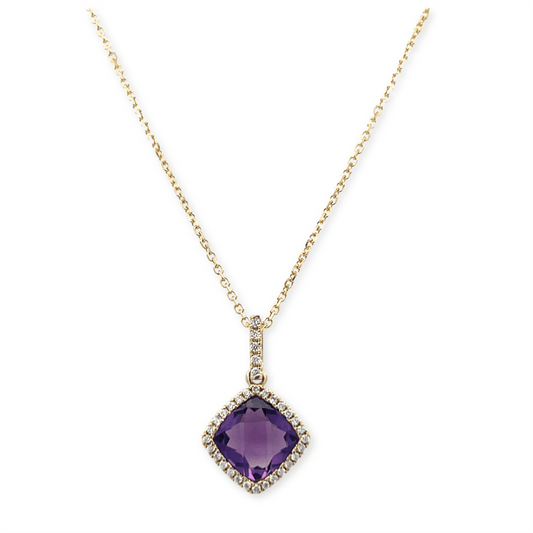 Pe Jay Creations 14K Yellow Gold Amethyst and Diamond Pendant