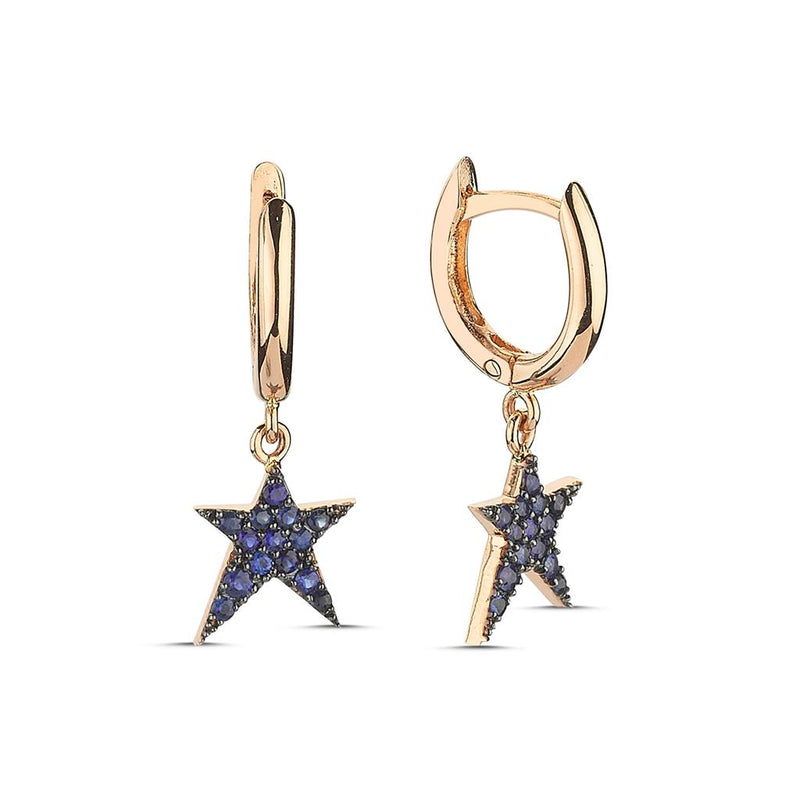 LaViano Fashion 14K Rose Gold Sapphire Star Earrings