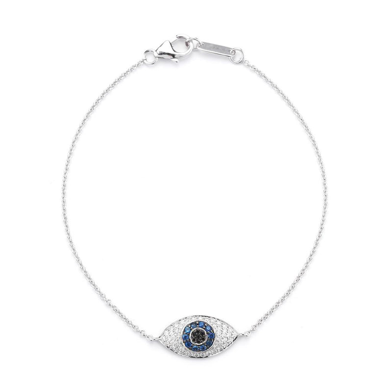 LaViano Fashion 14K White Gold Sapphire andDIamond Evil Eye Bracelet