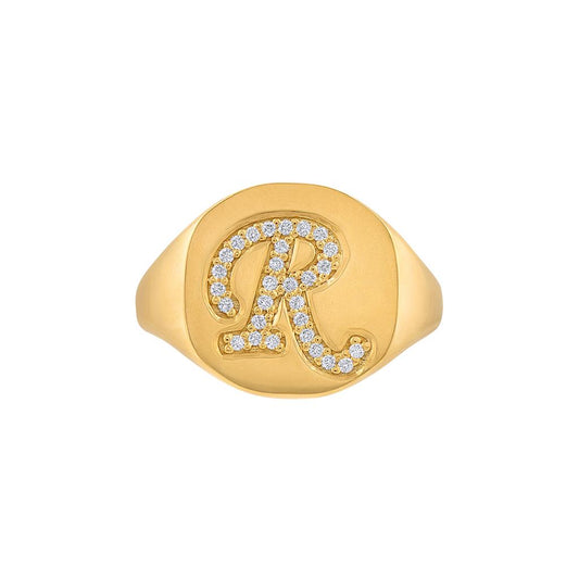 LaViano Fashion 14K Yellow Gold Diamond Signet Ring