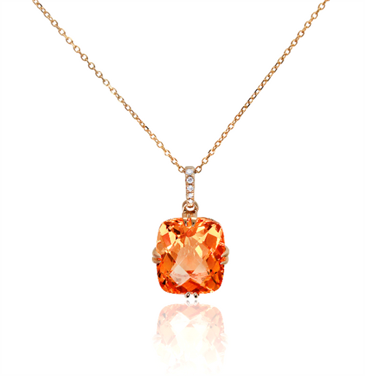 PeJay Creations  14K Yellow Gold Citrine and Diamond Pendant