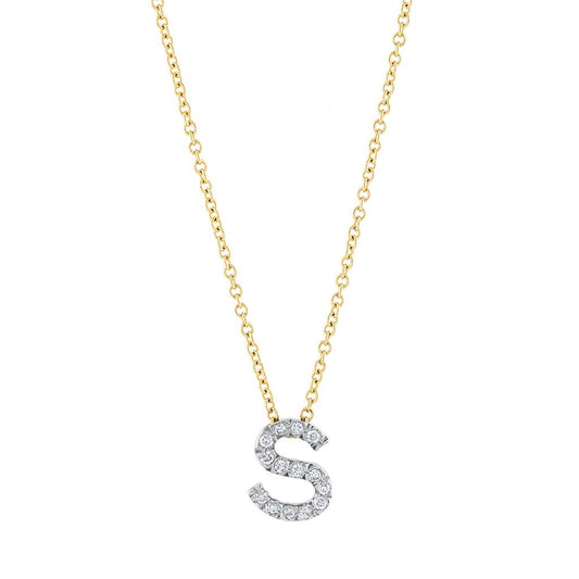 LaViano Fashion 14K Two Tone Diamond Initial "S" Necklace