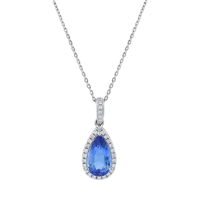 LaViano Fashion 14K White Gold Teardrop Sapphire and Diamond Pendant