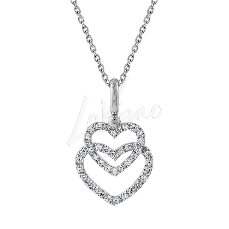 LaViano Fashion 14K White Gold Diamond Double Heart Necklace