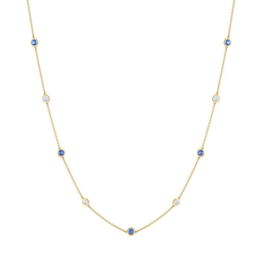 LaViano Fashion 14K Yellow Gold Sapphire and Diamond Necklace