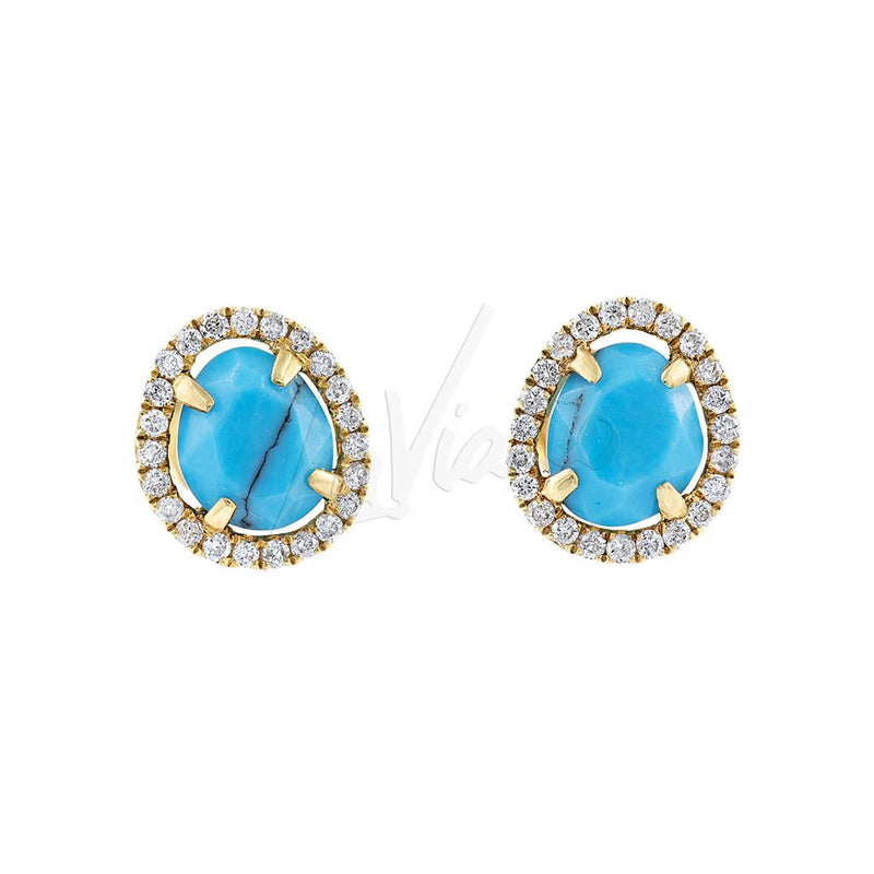 LaViano Fashion 14K Yellow Gold Turquoise and Diamond Earrings