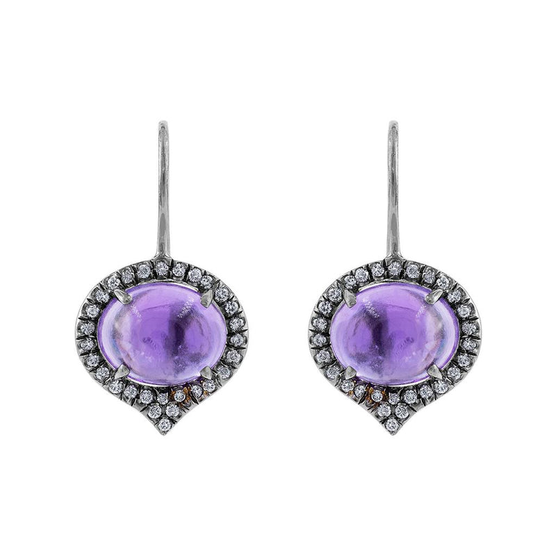 LaViano Fashion 18 Karat Black Rhodium, Cabochon Amethyst and Diamond Earrings