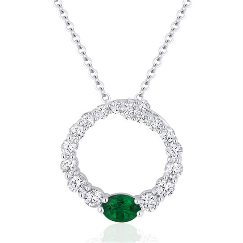 LaViano Fashion 14K White Gold Emerald and Diamond Pendant