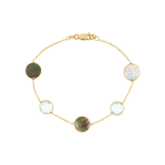 LaViano Fashion 14K Yellow Gold Black Mother of Pear and Green Quartz Bracelet