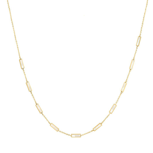 Frederic Sage 14K Yellow Gold White Mother of Pearl Station Necklace