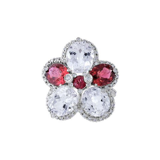 LaViano Fashion 18K White Gold Kunzite and Pink Tourmaline  Diamond Ring