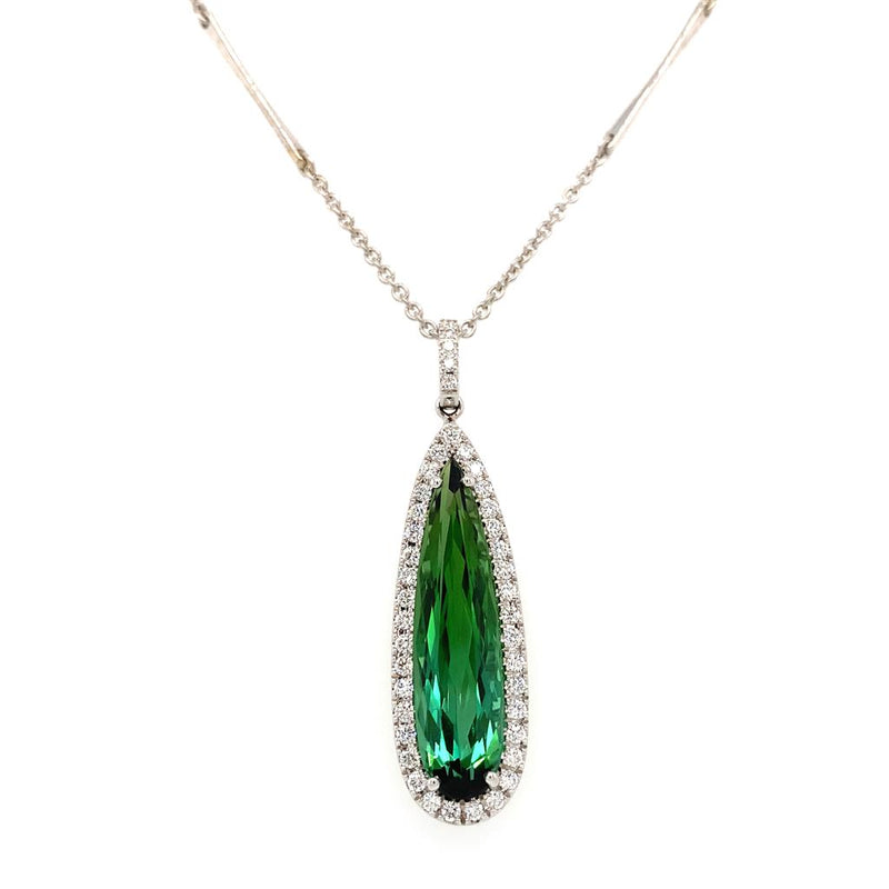 LaViano Fashion 14K White Gold Green Tourmaline and Diamond Pendant