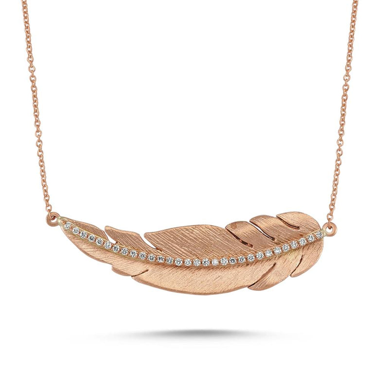 OWN USA 14K Rose Gold Diamond Feather Necklace