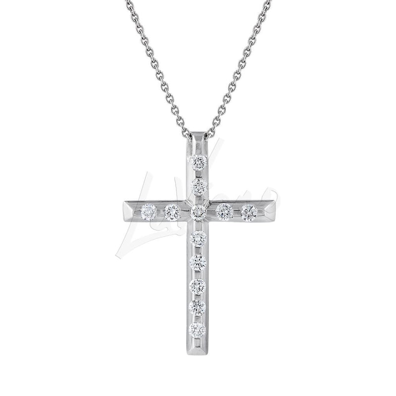 LaViano Fashion 14K White Gold Diamond Cross 12 Diamonds .36 Carats