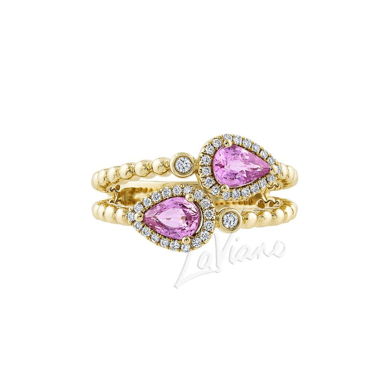 LaViano Fashion 14K Yellow Gold Pink Sapphire and Diamond Ring