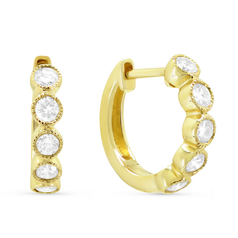 LaViano Fashion 14K Yellow Gold Diamond Huggie Hoop Earrings