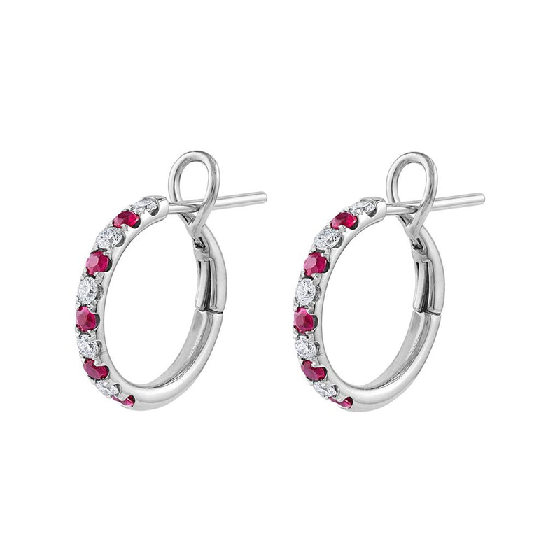 Frederic Sage 14K White Gold Ruby and Diamond Hoop Earrings