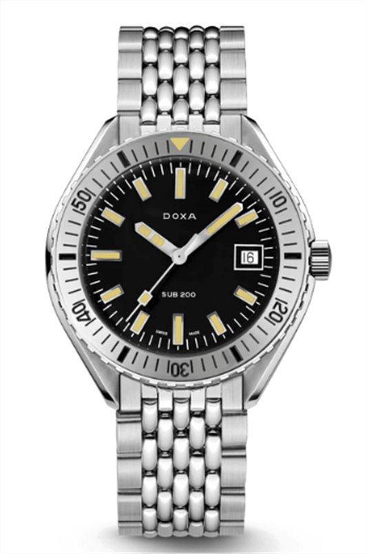 DOXA - Sub 200 Sharkhunter Black Dial Automatic - 42mm - Steel Bezel - Steel Bracelet    Model: 706.10.101.10