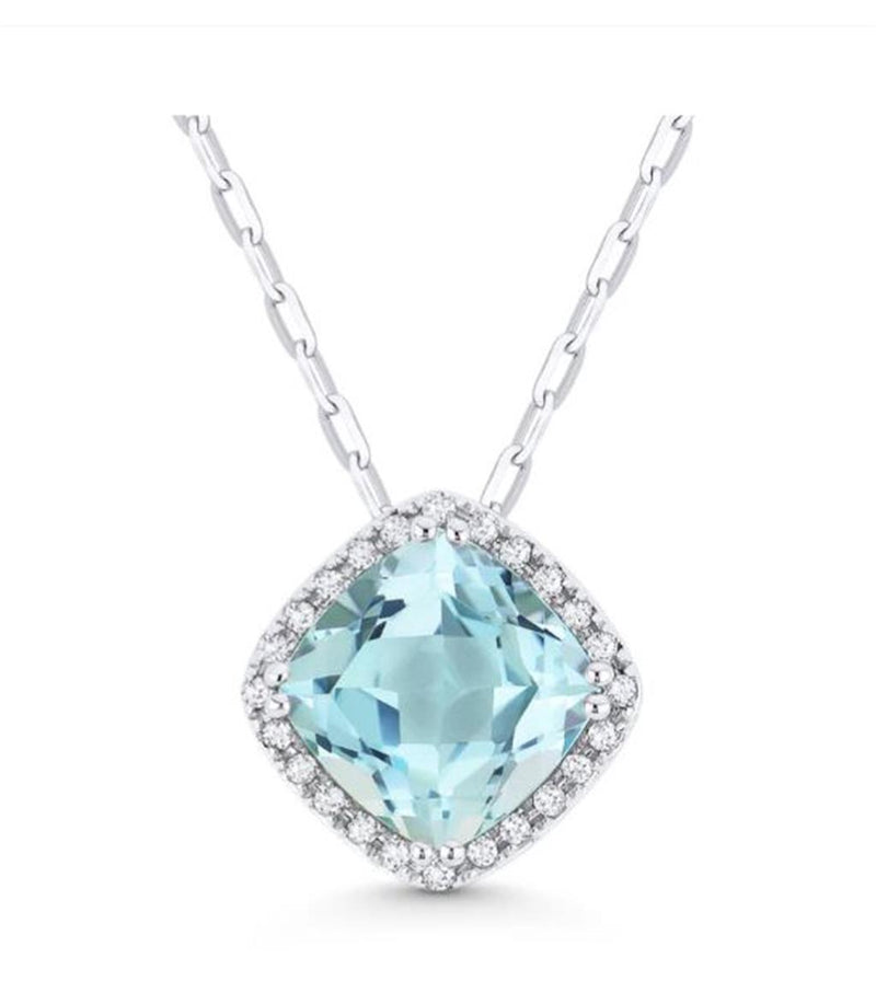 LaViano Fashion 14K White Gold Blue Topaz and Diamond Pendant