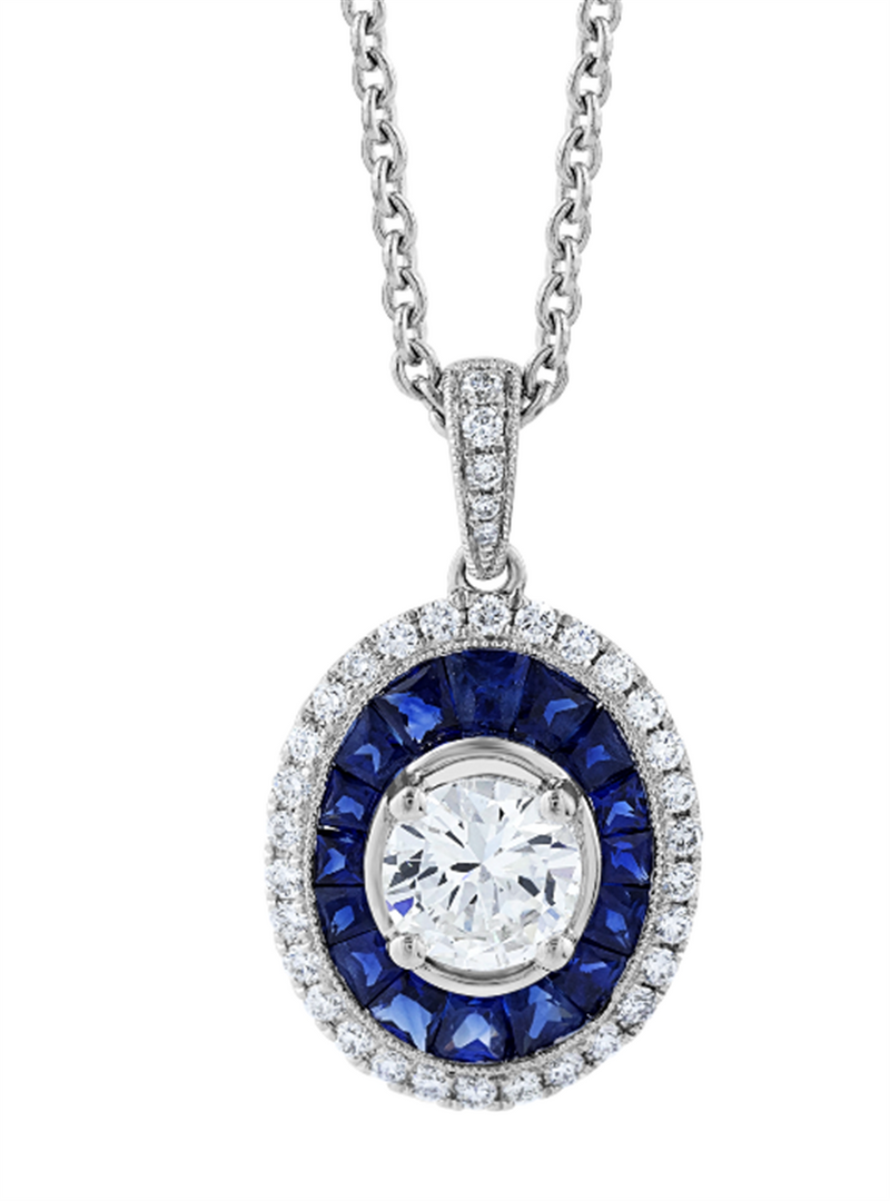 Pe Jay Creations 14K White Gold Diamond and Sapphire Pendant