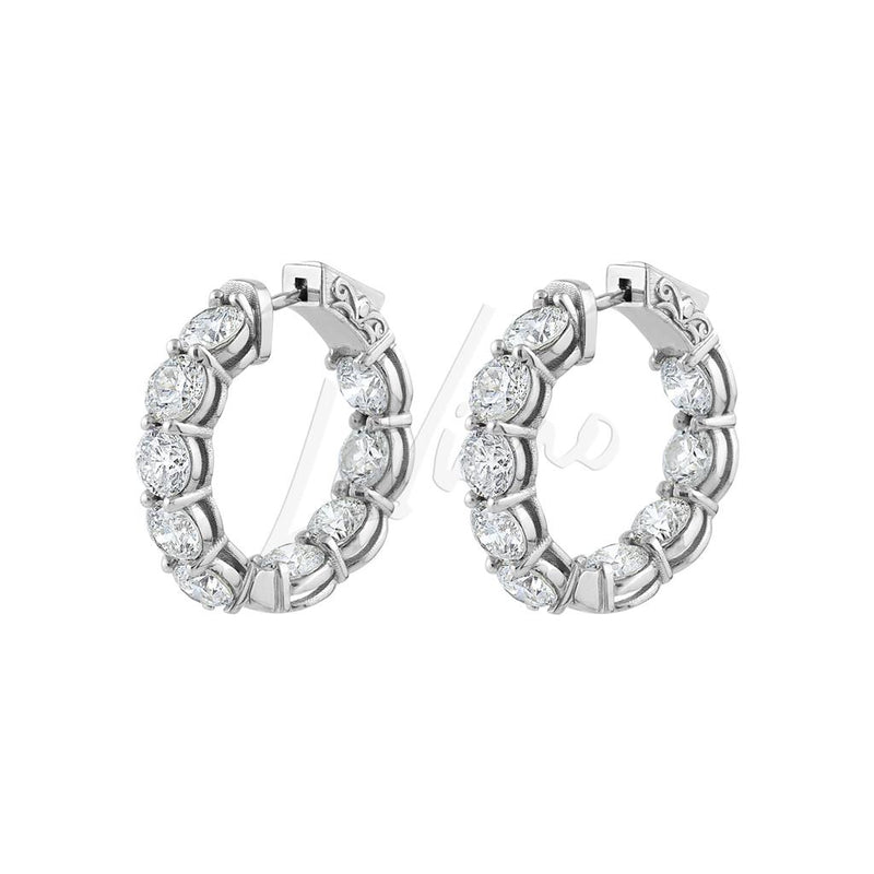 LaViano Fashion 14K White Gold Diamond Hoop Earrings