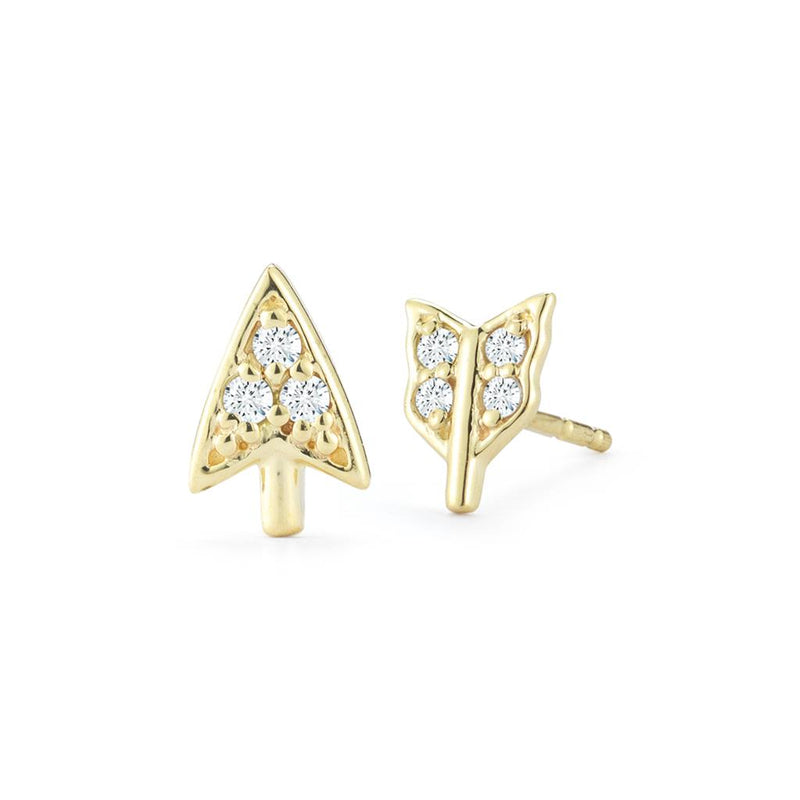 Barbela Design 14K Yellow Gold Broken Arrow Diamond Stud Earrings