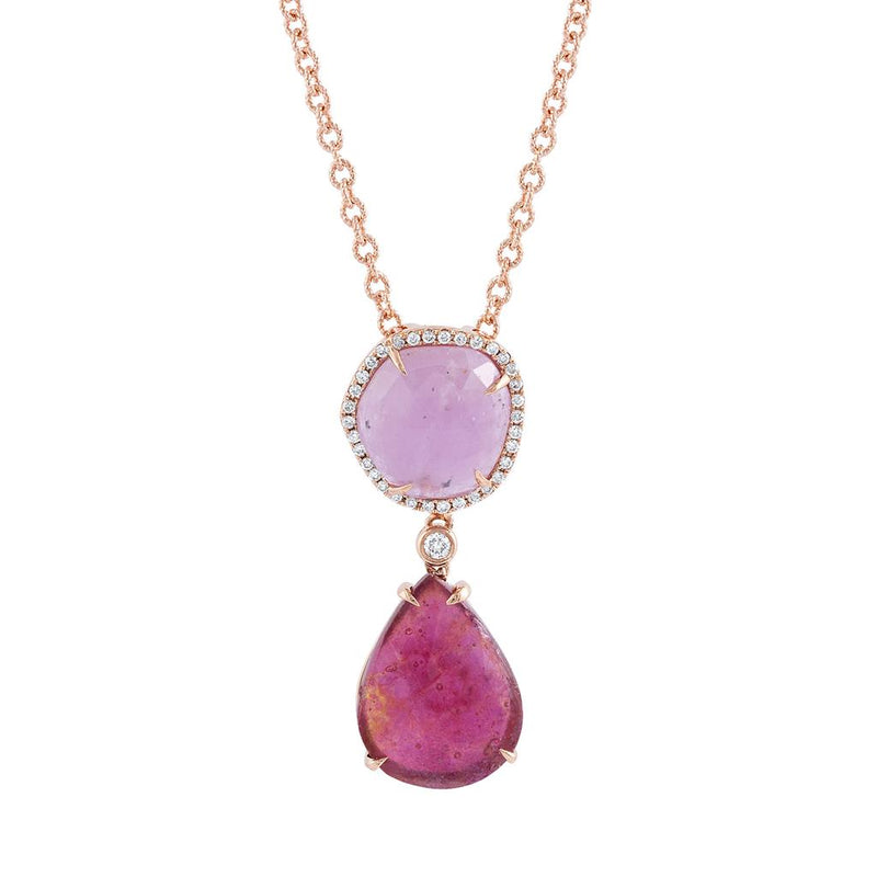 LaViano Fashion 14K Rose Gold Pink Sapphire and Diamond Slice Necklace