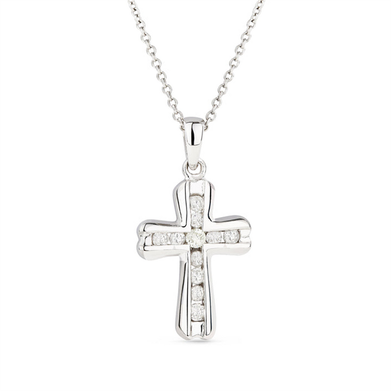 LaViano Fashion 14 White Gold Diamond Cross