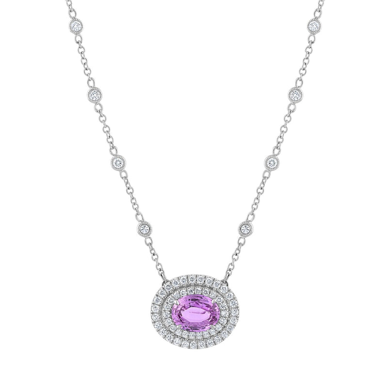 18K White Gold and Platinum Pink Sapphire and Diamond Necklace