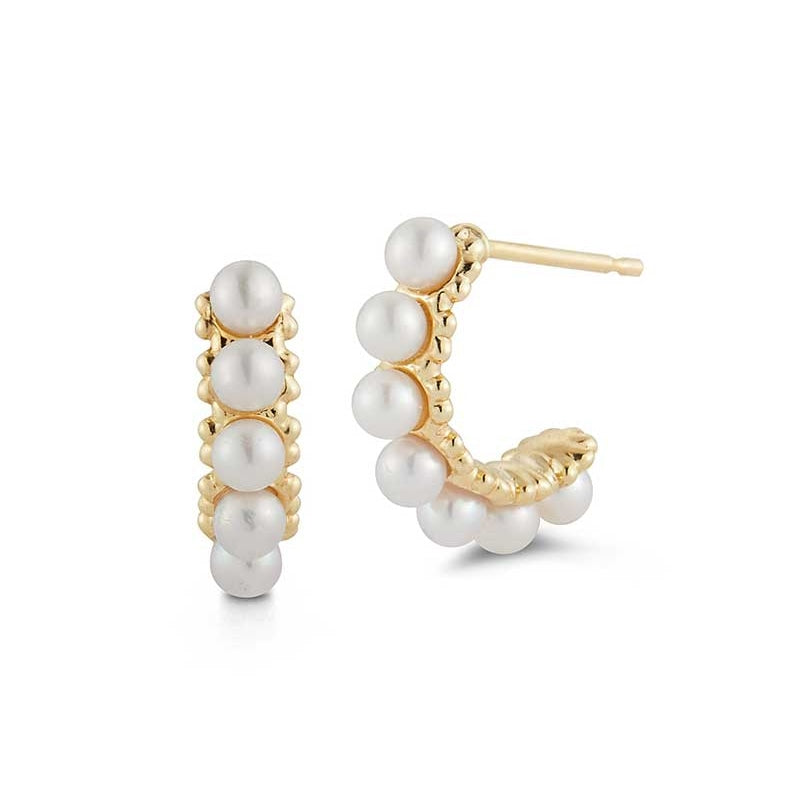 lavianojewelers - 14K Yellow Gold Pearl Hoop Earrings | 