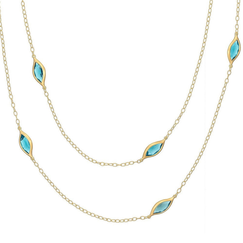 Carelle Necklaces - 18K Yellow Gold Blue Topaz Long Leaf 