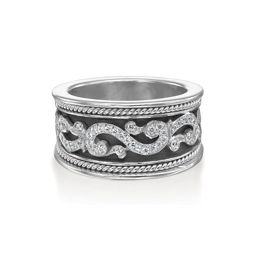 ELI Jewels - Antiqued Sterling Silver Etruscan Diamond Ring 