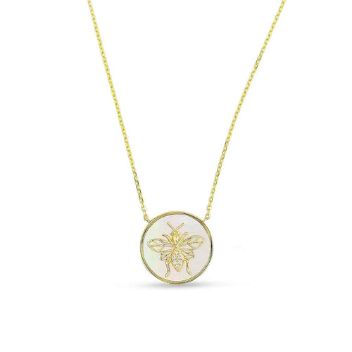 Frederic Sage - 14K Yellow Gold Mother of Pearl Bee Necklace