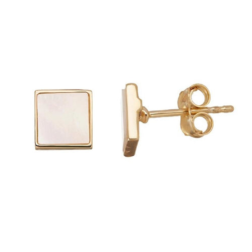 Honora - 14K Yellow Gold Square Mother of Pearl Stud 
