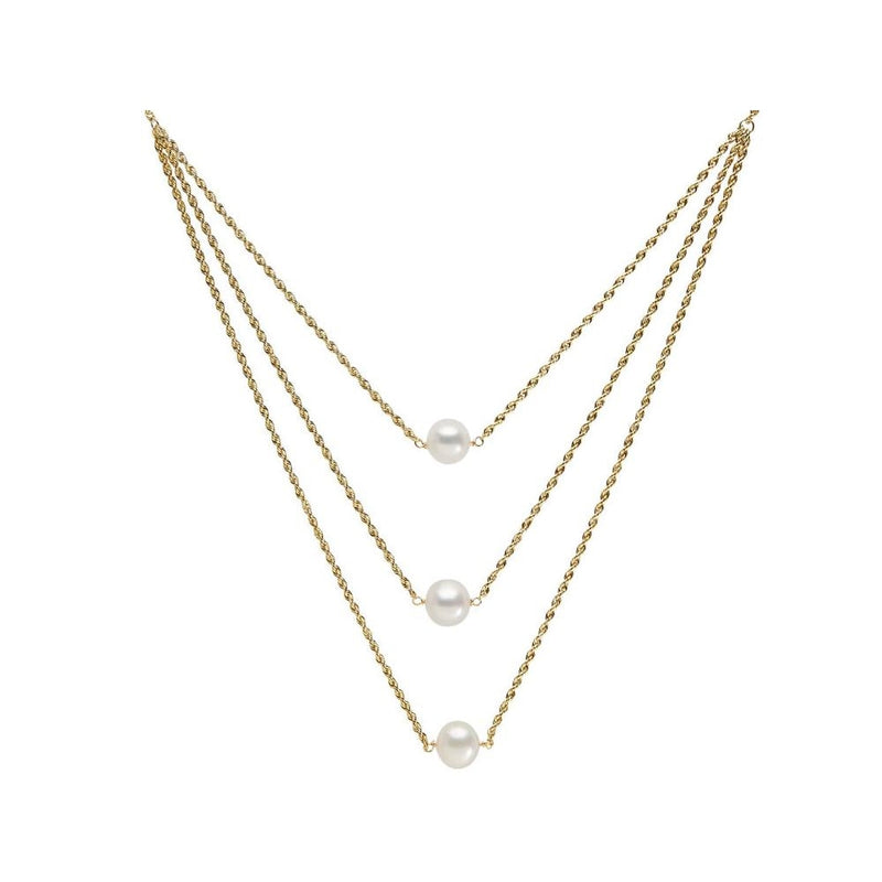 Honora - 14K Yellow Gold Tri-Section Pearl Chain Necklace | 