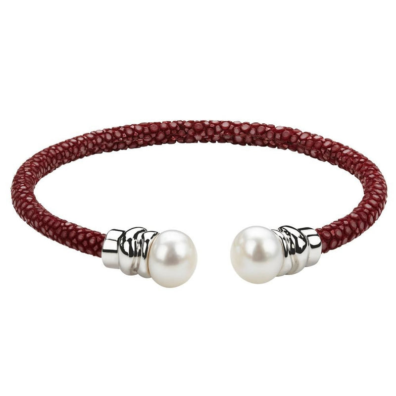 Honora - Sterling Silver Leather and Pearl Cuff Bracelet | 