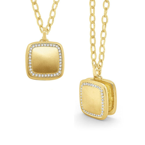 KC Designs 14k Gold and Diamond Cushion Shape Remembrance Locket