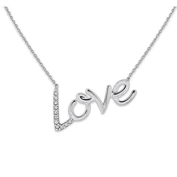 LaViano Jewelers 14K White Gold Diamond Love Necklace containing diamonds weighing 0.07cts. Also available in 14K Yellow Gold.